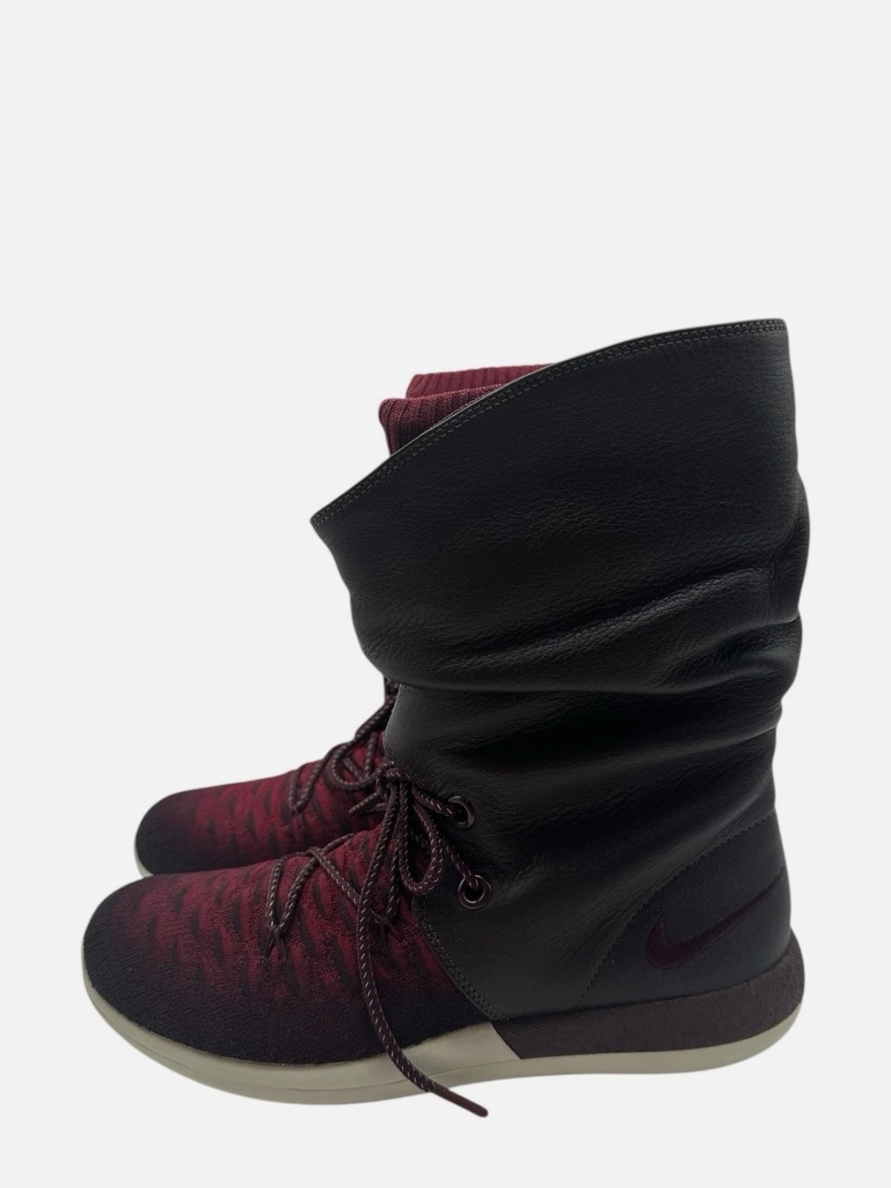 Nike Women’s Burgundy and Black Lace-Up Mid-Calf Boots